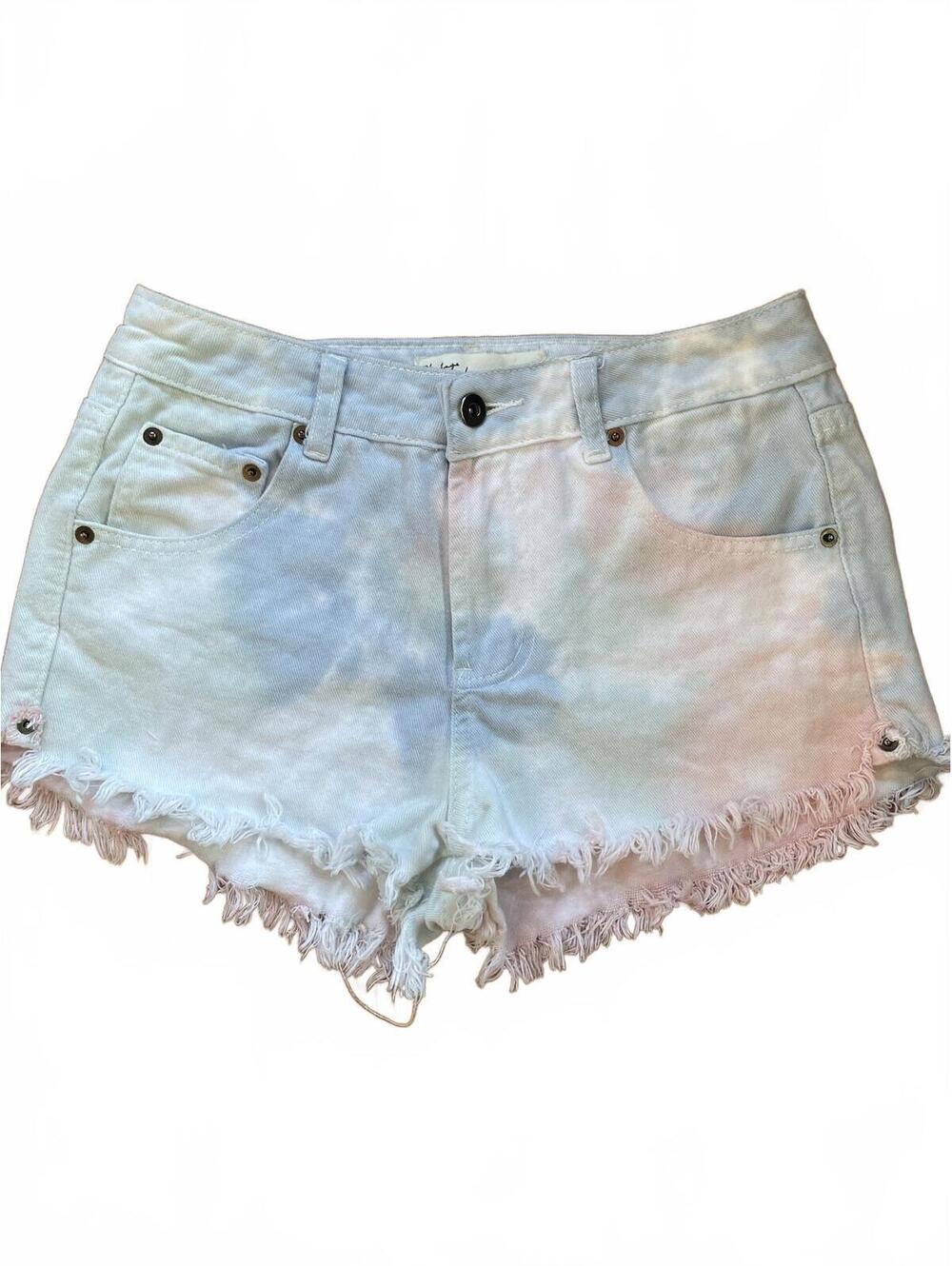 Havana Pastel Tie-Dye Pink Blue Denim Frayed Hem Shorts Size 28